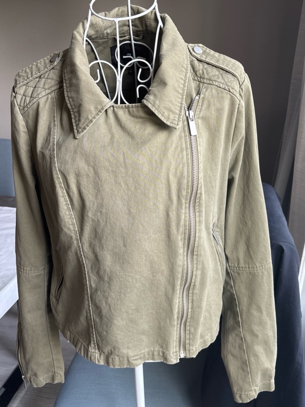 7 For All Mankind Olive Utility Asymmetrical Zip Jacket